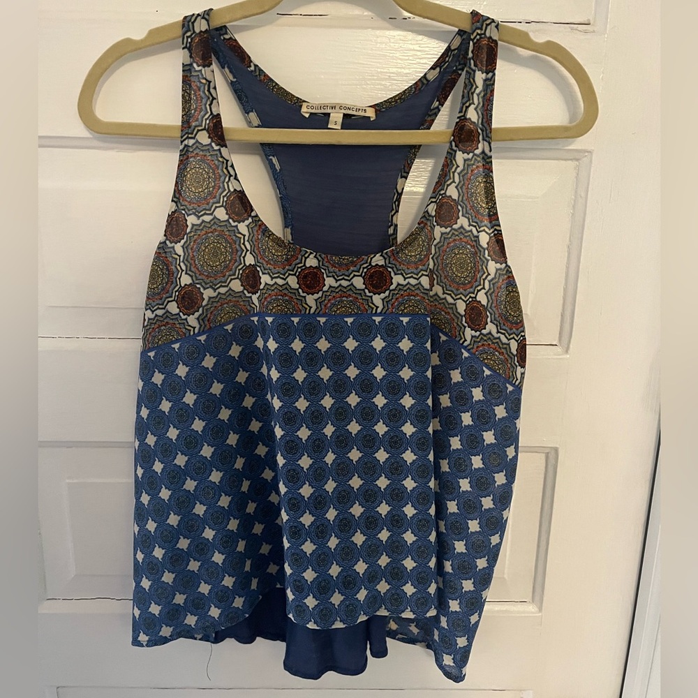 Collective Concepts Geometric Blue Tank Top